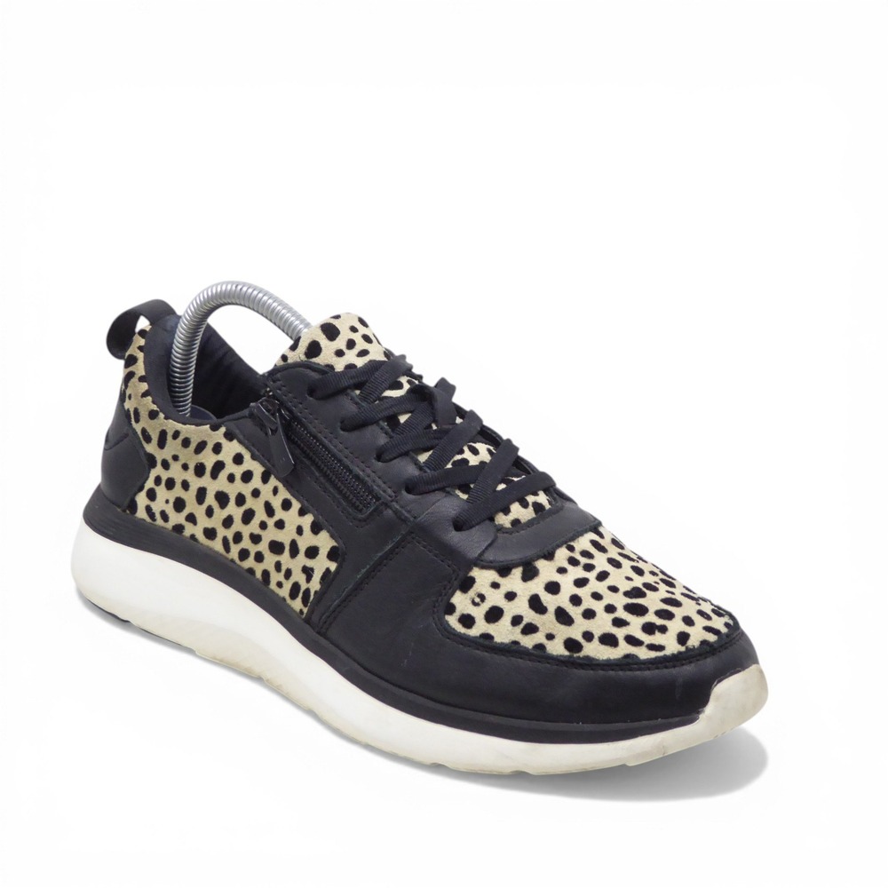 Vionic Women Sneakers Black Beige Animal Print Remi Spot Side Zip Lace Up Size 9